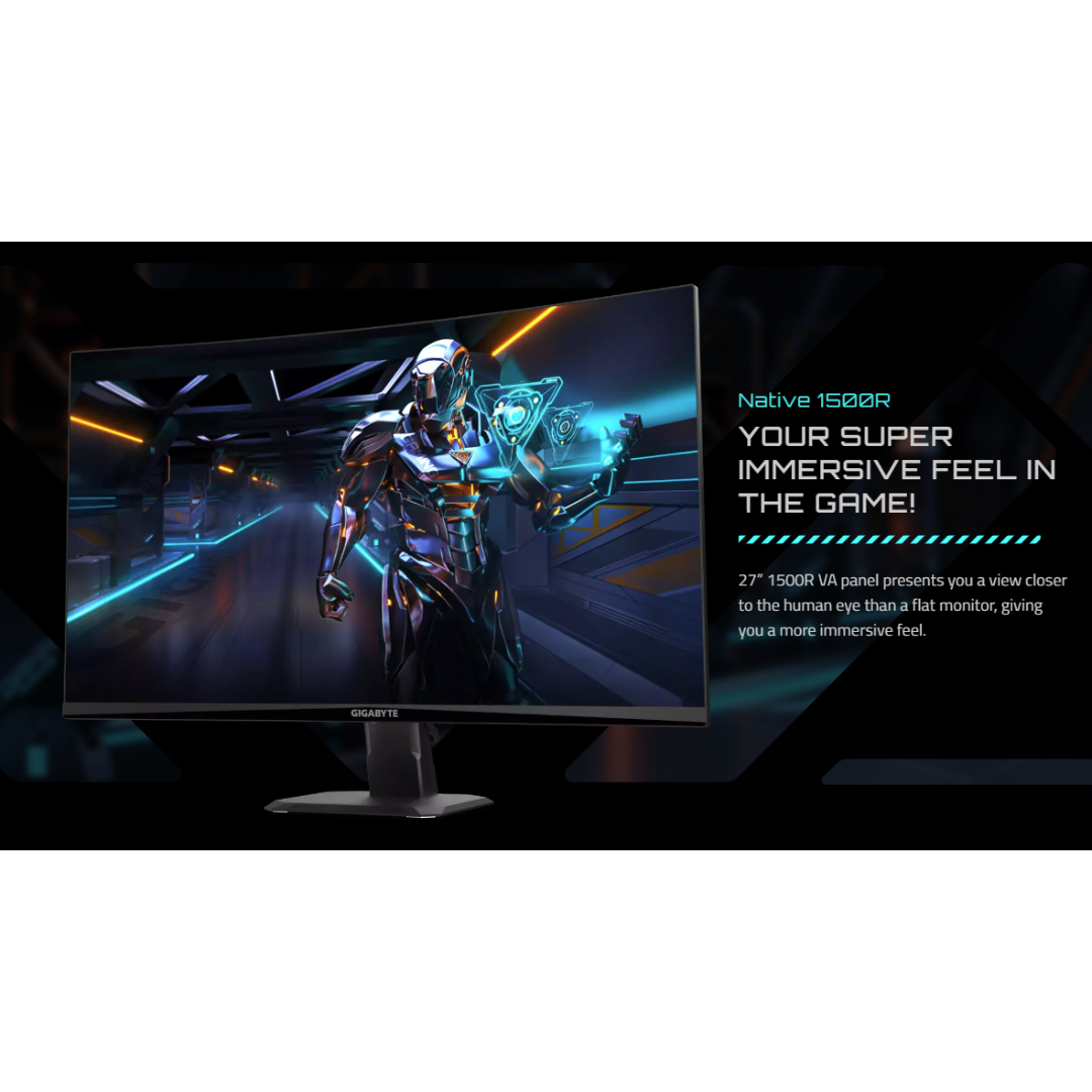 Gigabyte GS27QCA 27" Curved 180Hz QHD 2560X1440 1500R 1ms Gaming Monitor