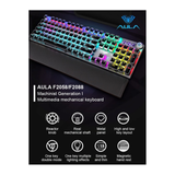 Aula F2088 Multimedia Durable Metal Panel BLACK 108 KEYS with Magnetic Wrist Wrest Mechanical Gaming Keyboard