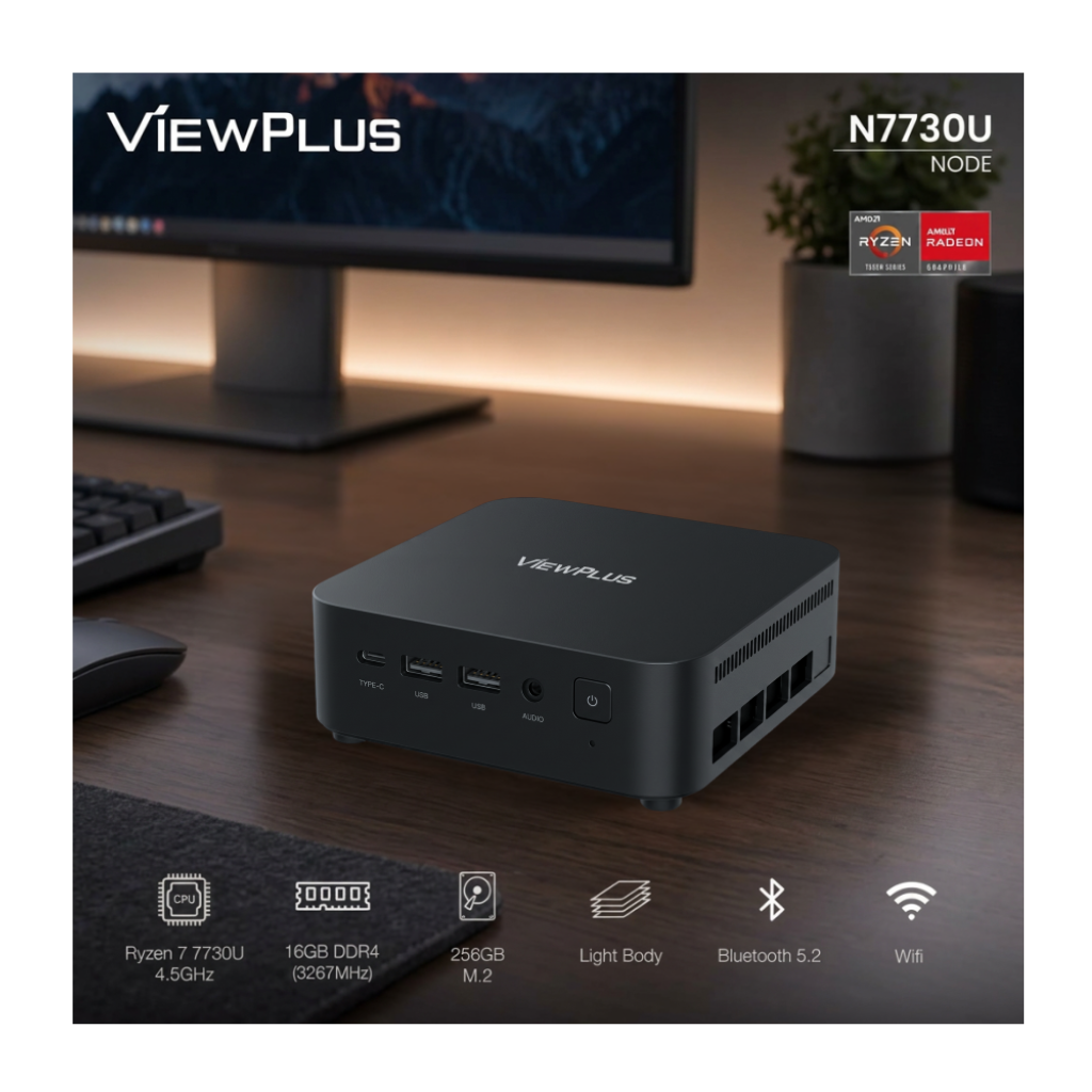 Viewplus NODE Mini PC (Black) - Ryzen 7 7730U | 16GB DDR4 | 256G M.2 | WiFi6 | Windows 11 Pro