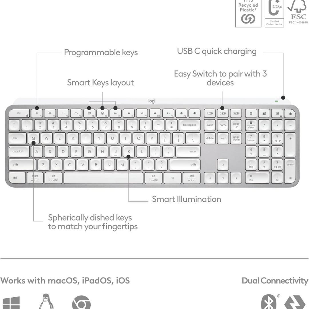 Logitech MX Keys S Advanced Wireless Illuminated Keyboard White 920-011564