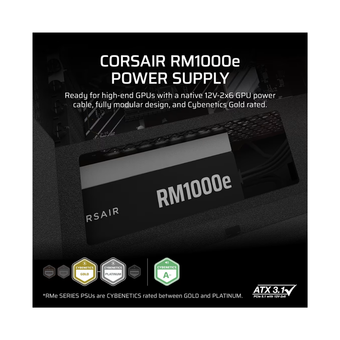Corsair RM1000e Cybernetics 1000W 80+ GOLD ATX 3.1 Full Modular Power Supply CP-9020297-NA