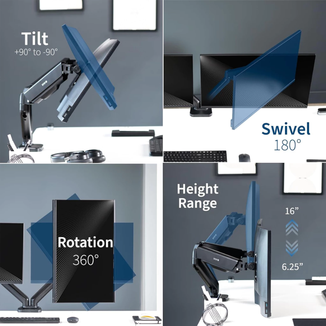 Inplay KMT-3 Dual Arm Monitor Mount 13-27" with 180° Swivel, Tilt, 360° Rotation