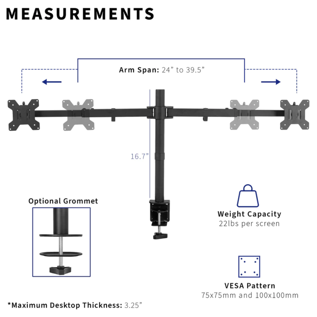 Inplay KMT-2 Dual Arm Monitor Mount 13-27" Fully Adjustable with C Clamp Stand