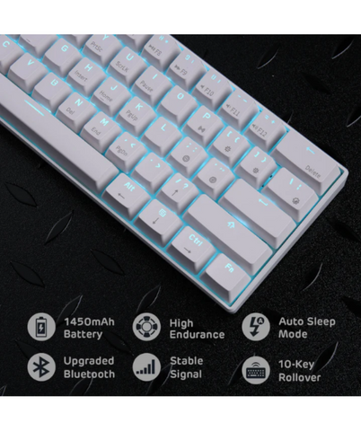 RK Royal Kludge RK61 Wired / Wireless RGB 60% Compact 61-Keys White Blue Switch Tri mode Hotswappable Mechanical Keyboard