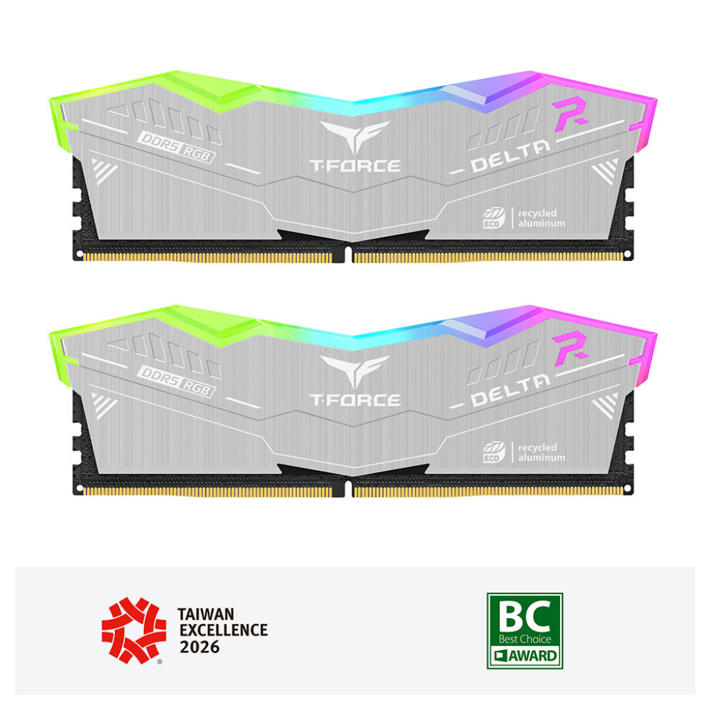 TeamGroup T-Force Delta RGB Eco 32GB 2x16GB DDR5 6000MHz CL30-36-36-76 1.35V Gaming Desktop Memory Silver FF2D532G6000HC30DC01