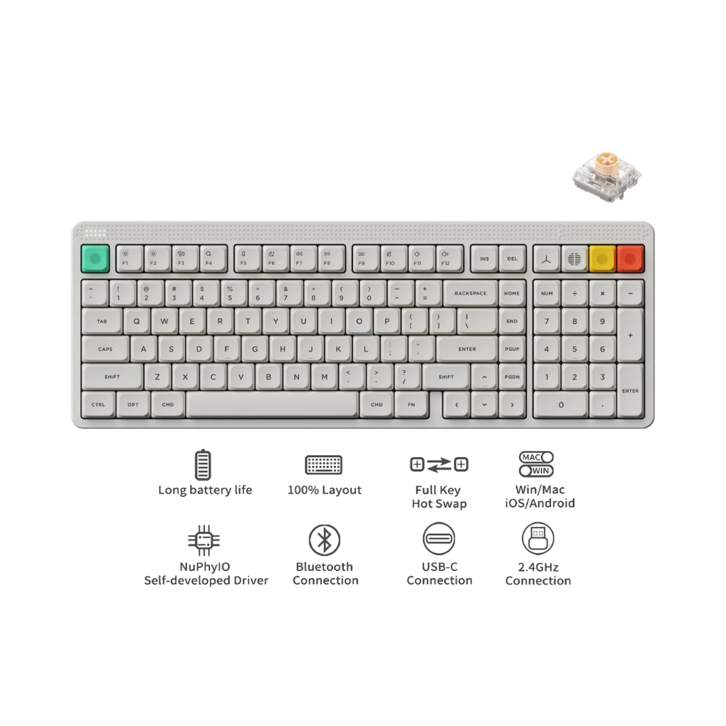 Nuphy Node100 Low-Profile | Blush Nano Keyboard ( Gray / White / Pink )
