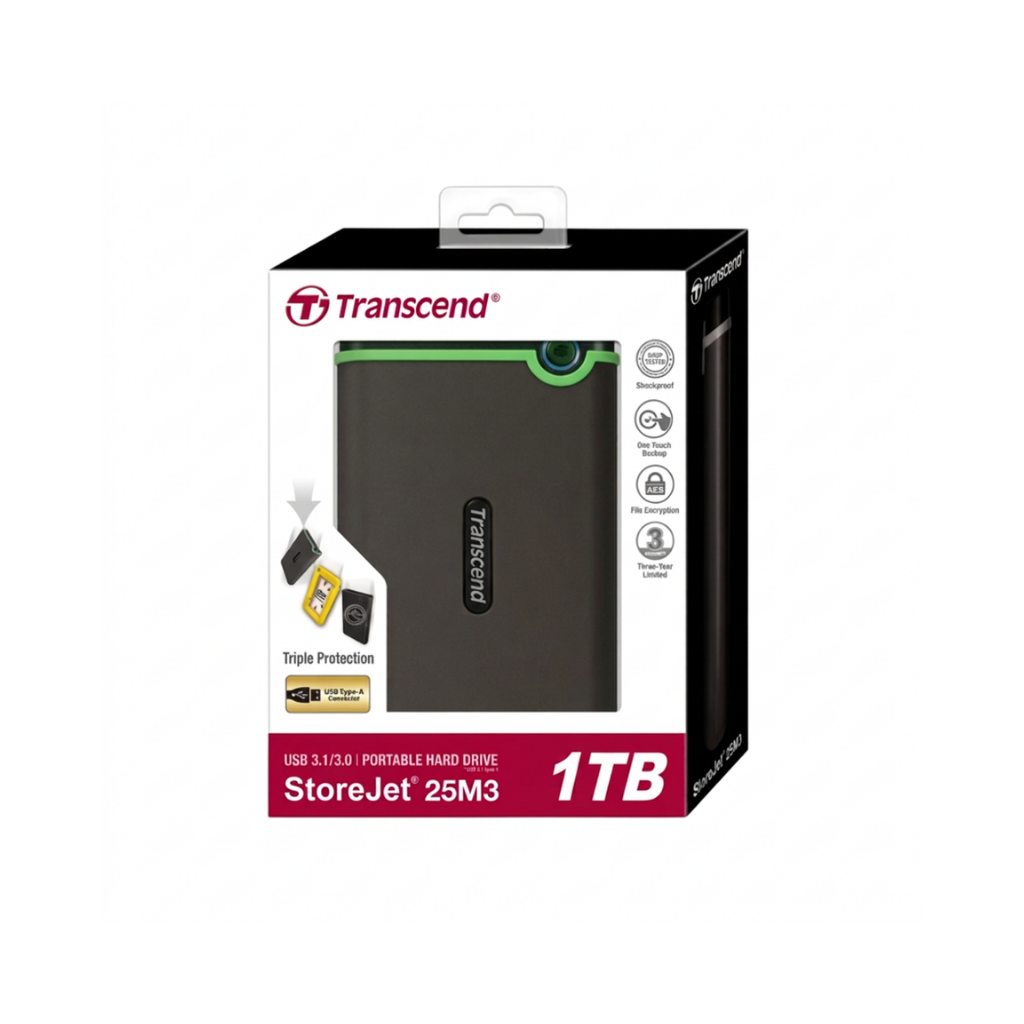 Transcend STOREJET M3 1TB Portable Slim Hard Drive ( Green TS1TSJ25M3G | Gray TS1TSJ25M3S )