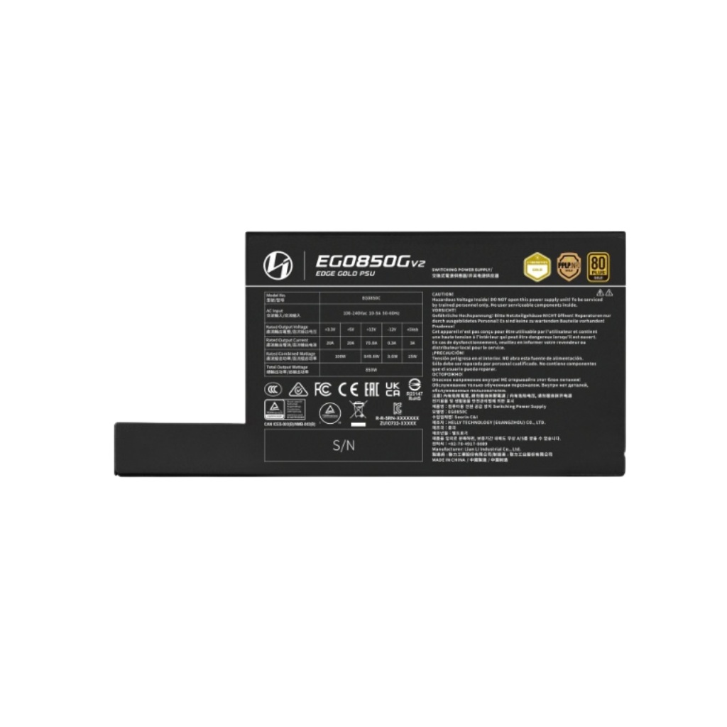 Lian Li EG0850C Edge V2 GOLD 850W ATX 3.1 PCIe 5.1 Power Supply Black G9P.EG0850C.B000.US