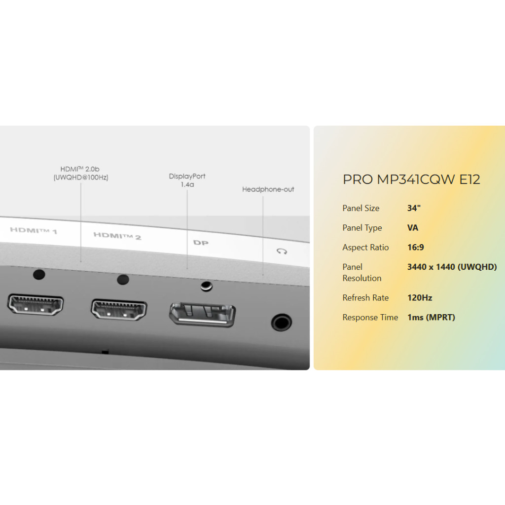 MSI Pro MP341CQW E12 34" VA 120Hz UWQHD 3440x1440 1ms MPRT/4ms GTG Business & Productivity WHITE Monitor with Tilt Adjustment