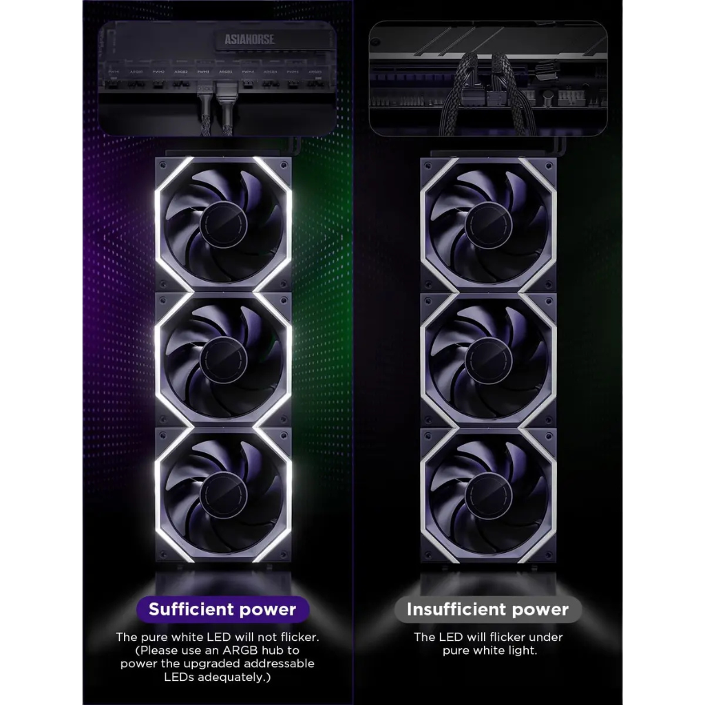 Asiahorse Nyota Pro 120MM Daisy Chain ARGB Reverse Black 3-Pack Fan