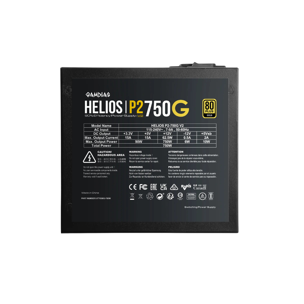 Gamdias HELIOS P2-750G v2 80+ GOLD 750W ATX3.1 PCIe Gen 5.1 Power Supply