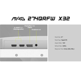 MSI MAG 274QRFW X32 27" IPS 320Hz WQHD 2560x1440 0.5ms GTG Rapid WHITE Gaming Monitor with Tilt/ Height/ Swivel & Pivot Adjustment