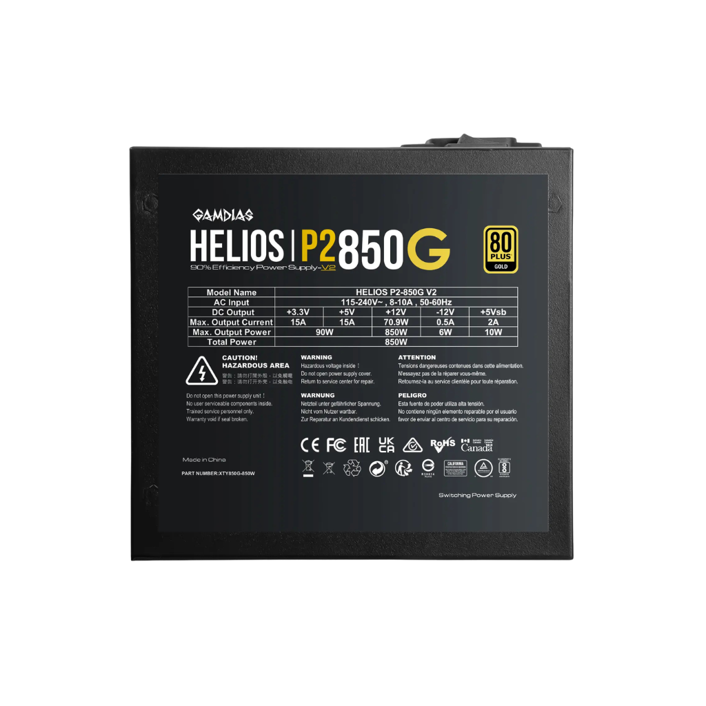 Gamdias HELIOS P2-850G v2 80+ GOLD 850W ATX3.1 PCIe Gen 5.1 Power Supply