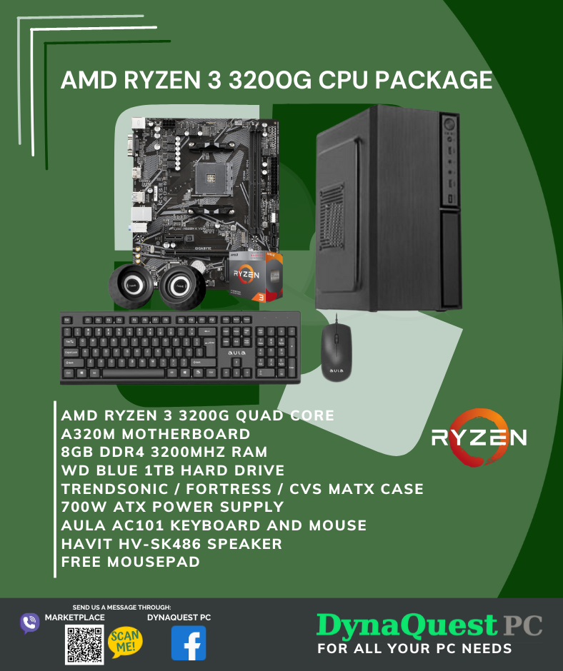 AMD Ryzen 3 3200G Vega 8 Graphics 4 Core 8GB | 1TB | kb | mouse | spkr CPU Package