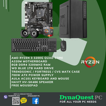 AMD Ryzen 3 3200G Vega 8 Graphics 4 Core 8GB | 1TB | kb | mouse | spkr CPU Package