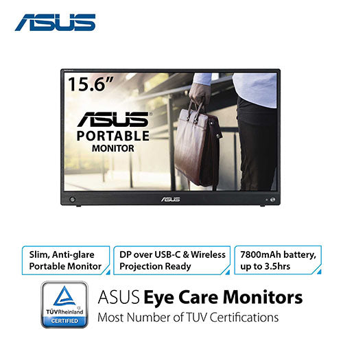 ASUS ZenScreen 15.6” 1080P Wireless Portable Monitor (MB16AWP) - FHD, IPS,  Built-in battery, Eye Care, USB Type-C, Tripod Mountable, Supports iOS