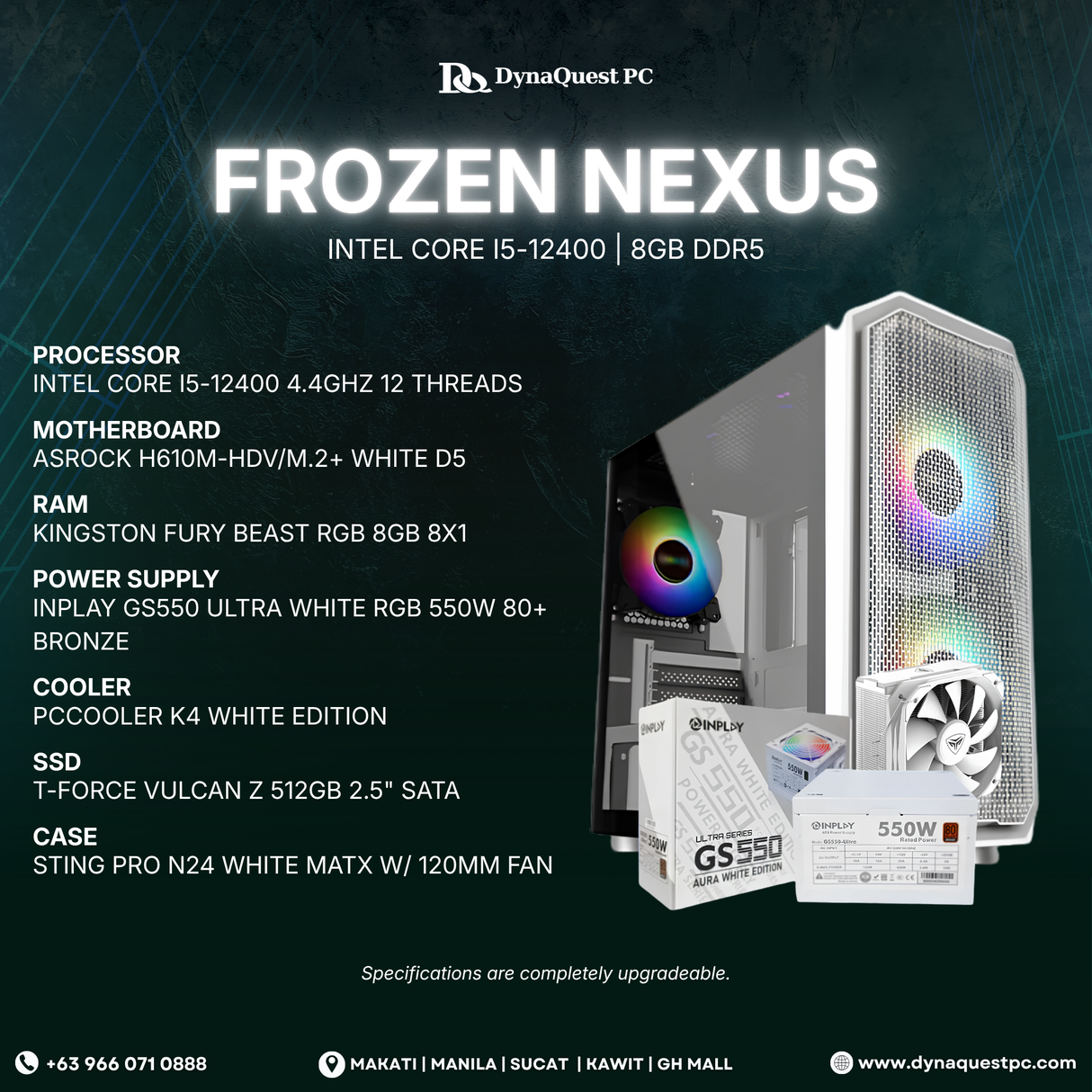 Intel Core i5-12400 | H610M-HDV | 550W 80+ Bronze | 8GB DDR5 RAM | 512GB SATA SSD | STING PRO N24 White mATX