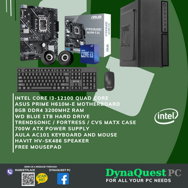 Intel Core i3-12100 Quad Core | 8GB RAM | 1TB HDD | Keyboard | Mouse | Speaker CPU Package