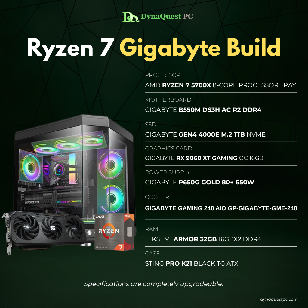 AMD Ryzen 7 5700X 8 Core | B550M | 32GB DDR4 RAM | 1TB NVMe SSD | RX 9060XT OC 16GB GPU | 650W Gold PSU | Sting Pro Dual Chamber Case | 240mm AIO Cooler | CPU Package