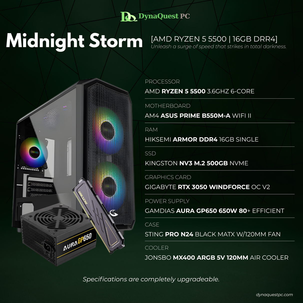 AMD Ryzen 5 5500 6-Core | B550M | 16GB DDR4 RAM | 500GB NVMe SSD | 1630 VENTUS XS OC 4GB GPU | 500W PSU | STRING PRO Case | CPU Package