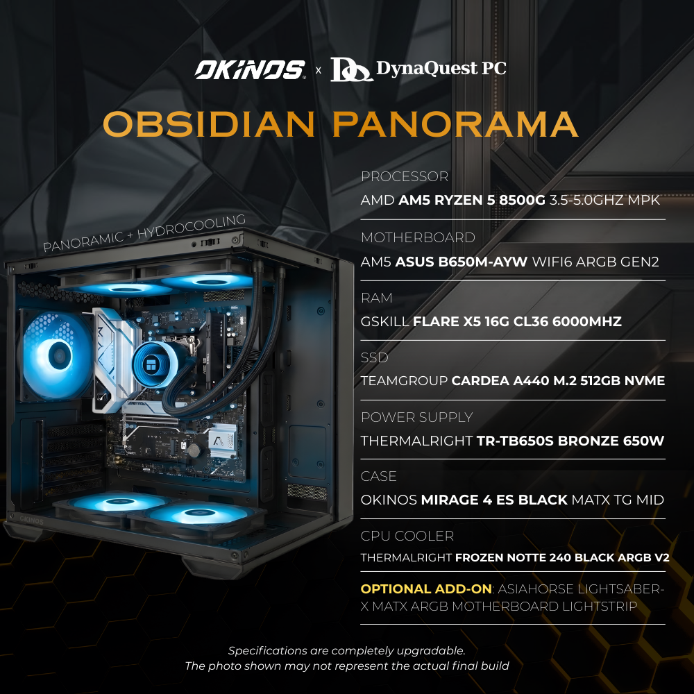 AMD Ryzen 5 8500G | B650M-AYW WiFi6 Gen2 | 16GB RAM | M.2 512GB NVMe | Bronze 650W | Okinos Mirage 4 ES Black mATX TG Mid | Thermalright Frozen Notte 240 Black ARGB V2