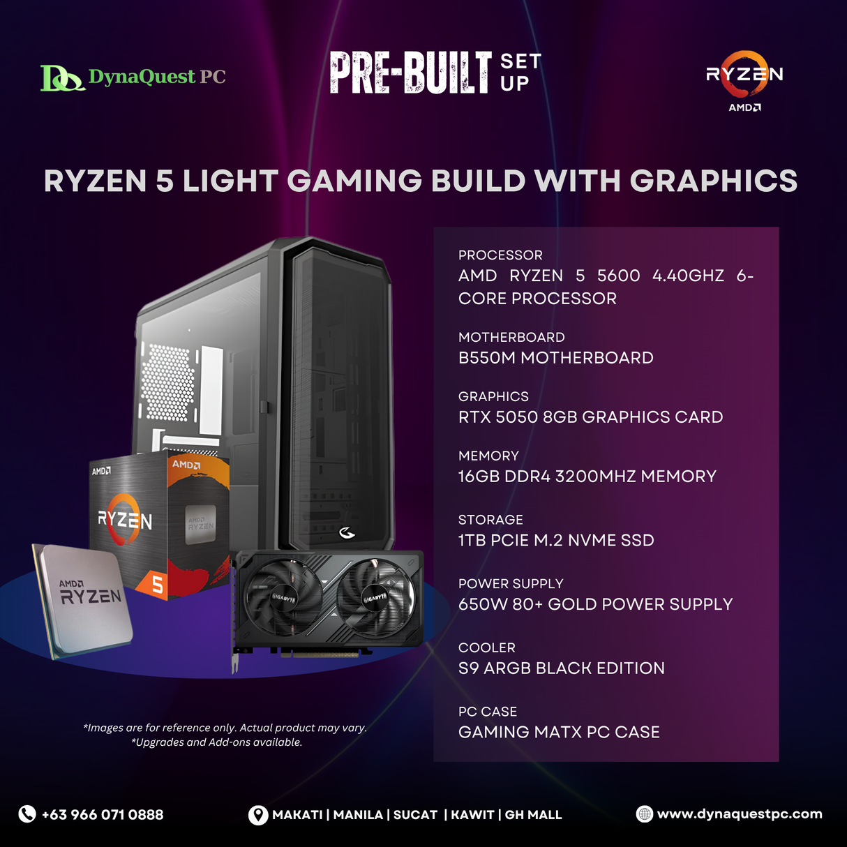 AMD Ryzen 5 5600 6-Core | B550M | 16GB DDR4 RAM | 1TB NVMe SSD | RTX 5050 8G OC GPU | 650W Gold PSU | STING PRO mATX Case | CPU Package