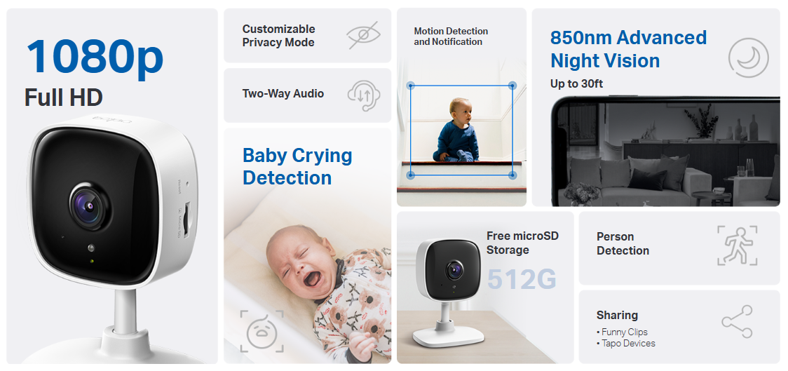 TP-Link Tapo C100 1080P Indoor WiFi IP Security Cctv Sale Baby Pet Camera Connect to Cellphone with Mic and Speaker