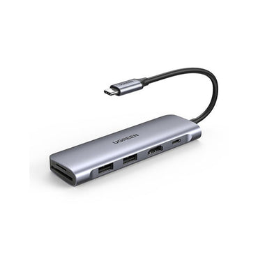 Ugreen 6-in1 15cm USB-C To 2x USB 3.0 + A Hub + HDMI + TF/SD + PD Converter Adapter Gray 70411
