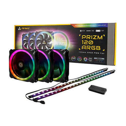 Antec PRIZM 120 ARGB 3+2+C 120mm PWM Fan Dual Ring with RGB Led Strips and Controller