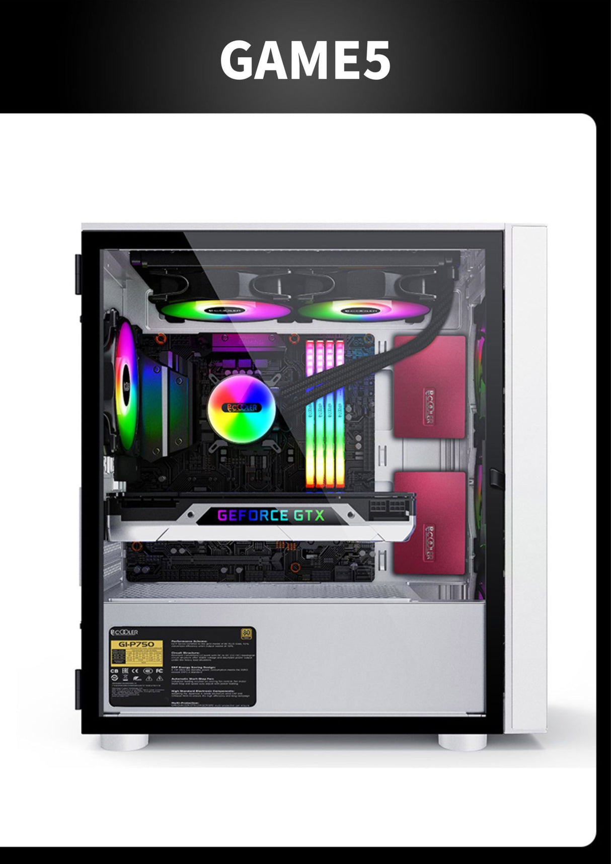 PCcooler GAME 5 Metallic Gray mATX TG Mid Tower Case (with 1*120mm RGB Fan)