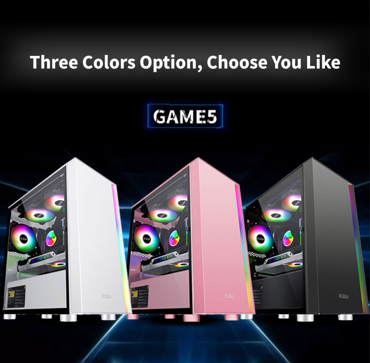 PCcooler GAME 5 Metallic Gray mATX TG Mid Tower Case (with 1*120mm RGB Fan)