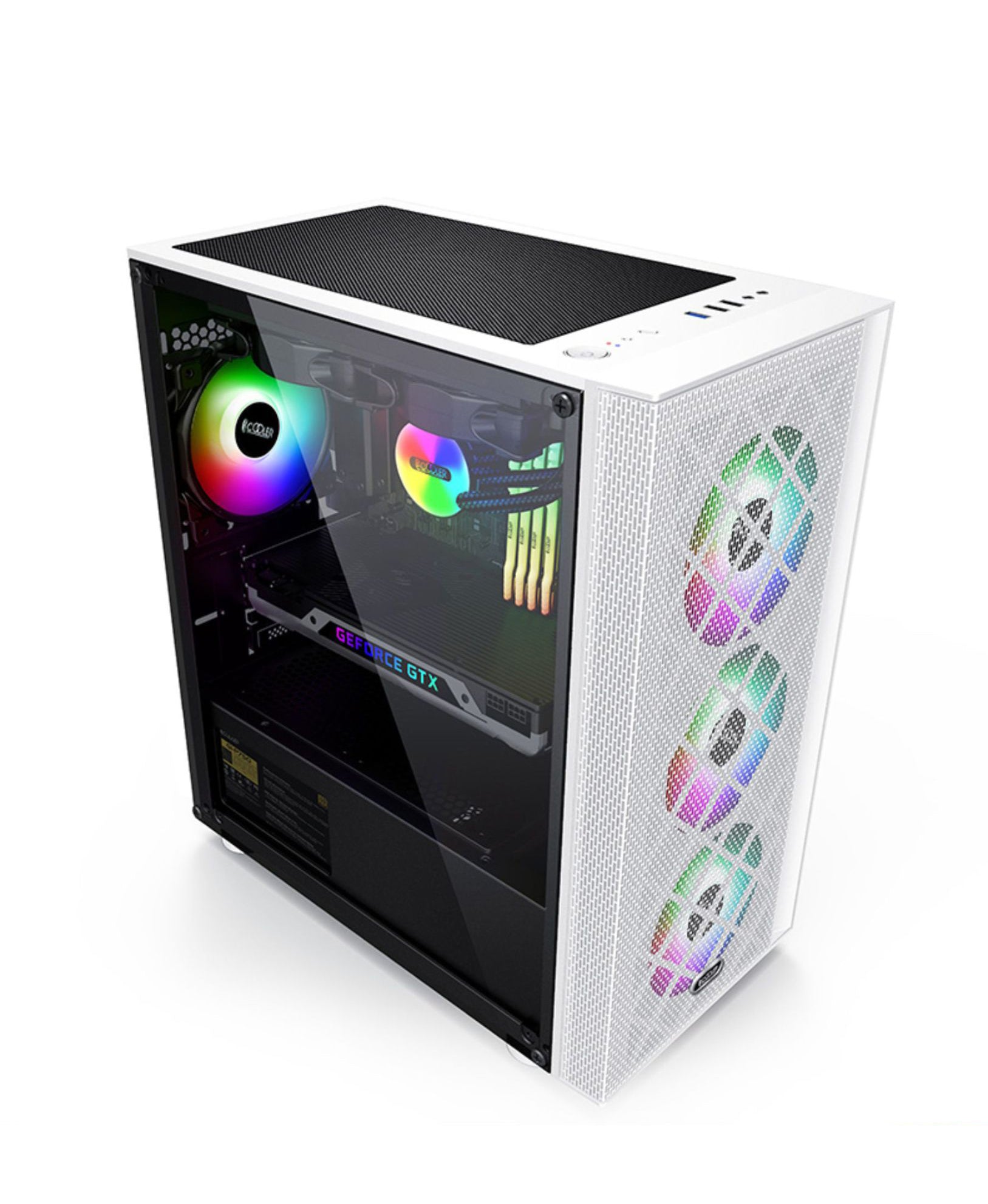 PCcooler GAME 6 White mATX TG Mid Tower Case (with 1*120mm RGB Fan 