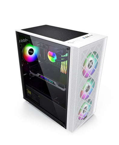 PCcooler GAME 6 White mATX TG Mid Tower Case (with 1*120mm RGB Fan)