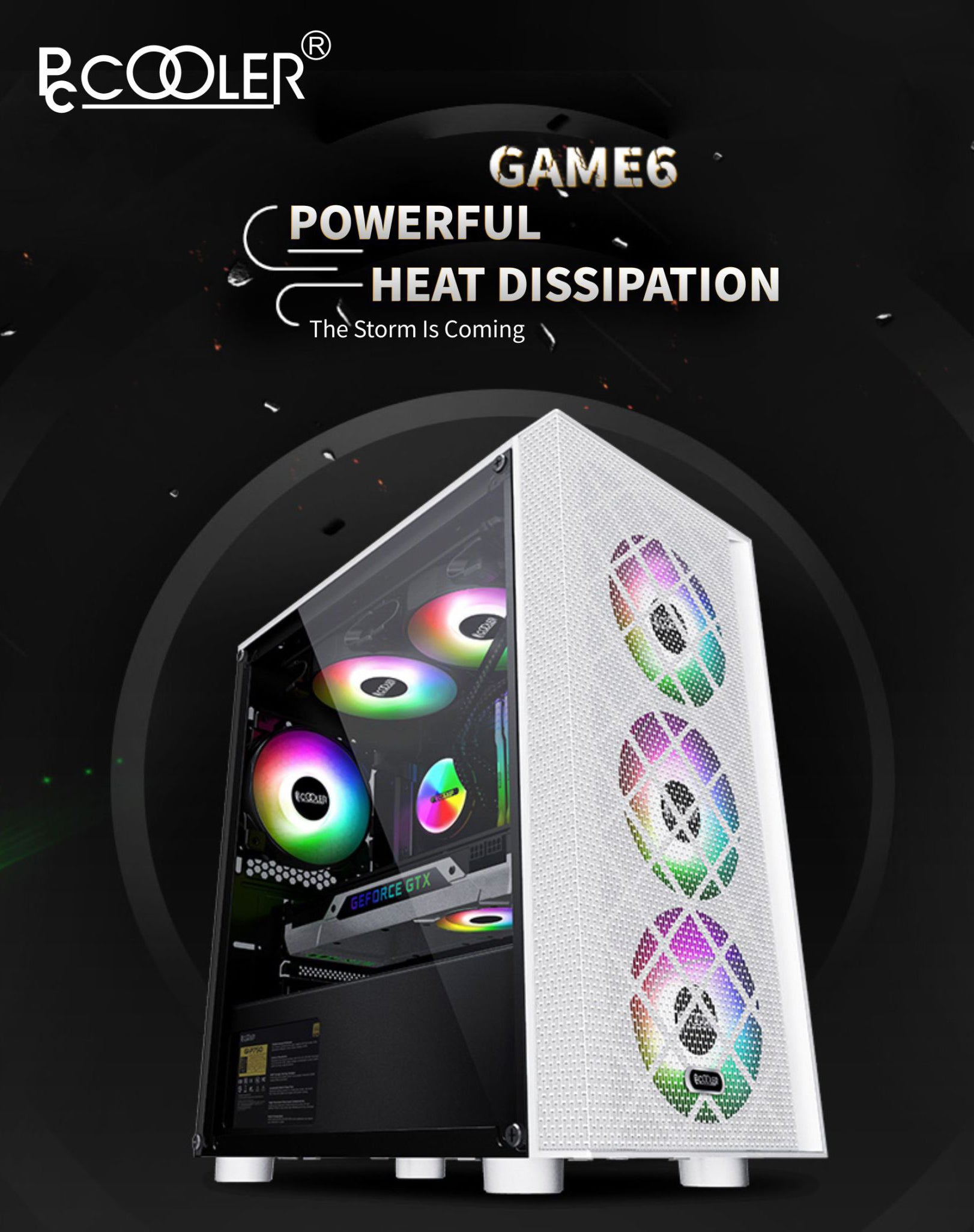 PCcooler GAME 6 White mATX TG Mid Tower Case (with 1*120mm RGB Fan 