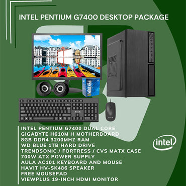 Intel Pentium G7400 Dual Core | 8GB RAM | 1TB HDD | Keyboard | Mouse | Speaker | 19" LED Package Desktop