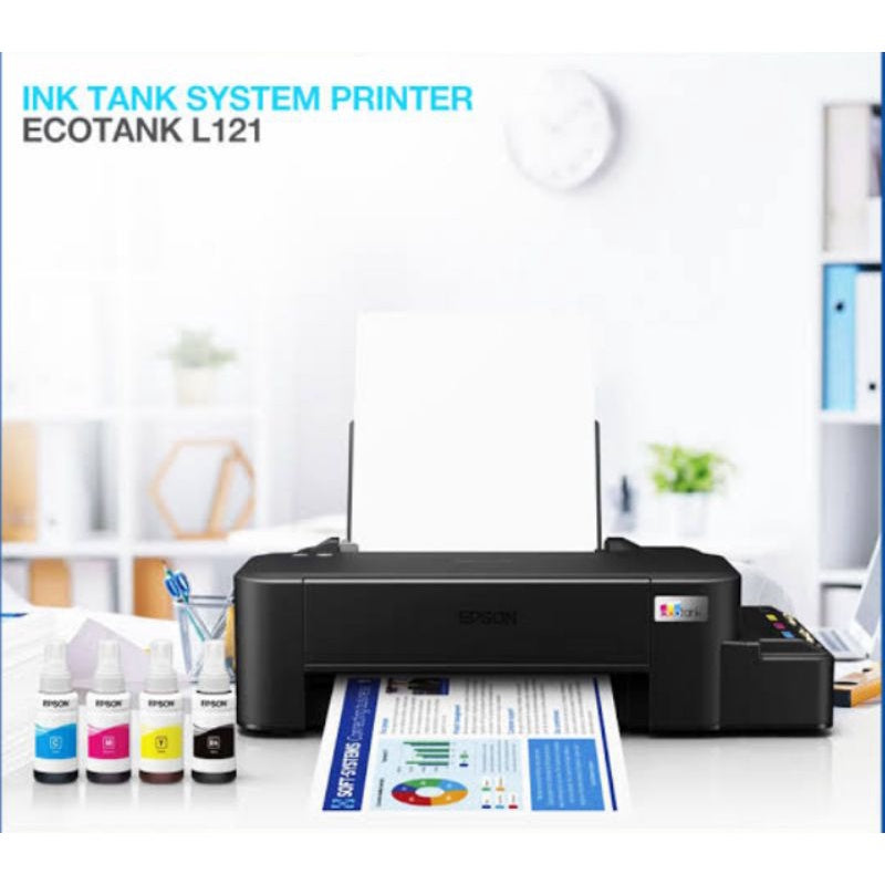 Epson L121 Single Function CIS Printer + 1 set (4 Bottles) Epson 664 Original Ink Bottle + 1 set (4 Bottles) Starter Kit inside