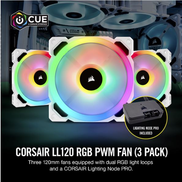 Corsair LL120 RGB 120mm RGB Dual Light Loop 3-Pack White PWM Fan CO-9050092-WW