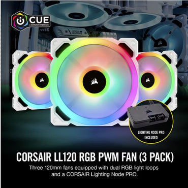 Corsair LL120 RGB 120mm RGB Dual Light Loop 3-Pack White PWM Fan CO-9050092-WW