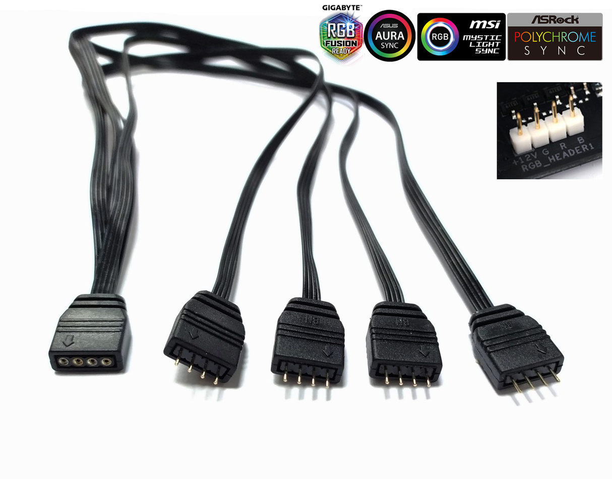 Splitter Cable 4-Pin 12V RGB Led Sync 1 to 4 Way Split