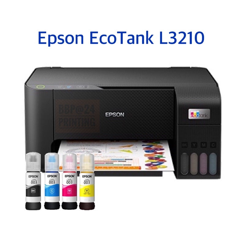 Epson L3210 A4 All-in-One Ink Tank Printer + 1 set (4 Bottles) Epson 003 Original Ink Bottle + 1 set (4 Bottles) Starter Kit inside